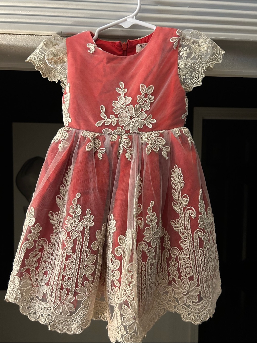 Mae-lI Rose Soft Red Girls' Lace-Embroidered Formal Dress